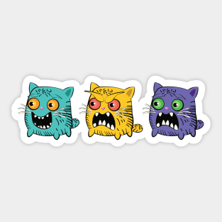 Yellow teal and violet stylized cats Sticker